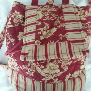 NEW Cotton Red and Beige Backpack Tote